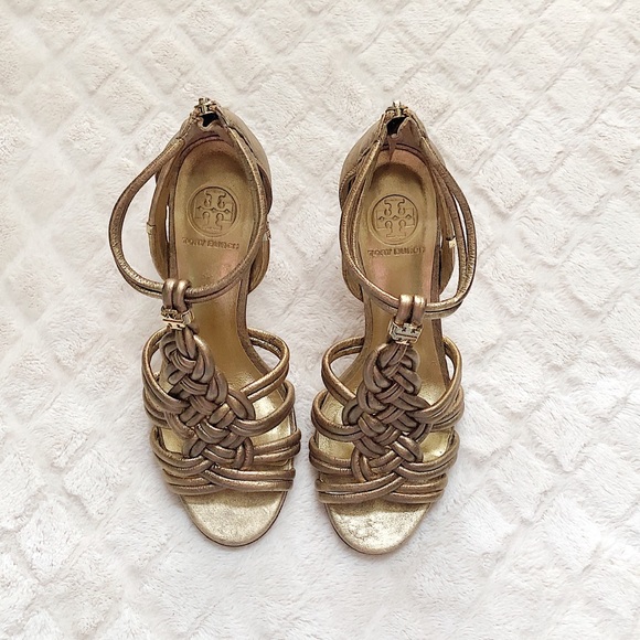 TORY BURCH Gold Braided Knot Heeled Sandals - Picture 3 of 8